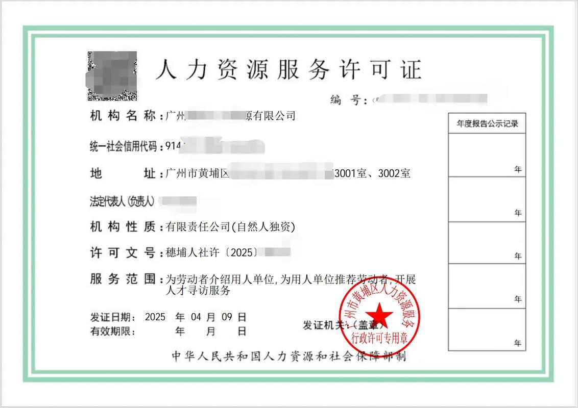 2025年4月9日新下勞務派遣經營許可證兩套，人力資源服務再添新力量
